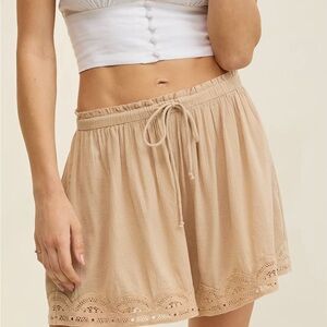 Aerie Tan High Waist Shorts with Lace Trim